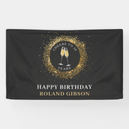 ブラックエレガント&金ゴールドグリッター誕生日バナー 横断幕
