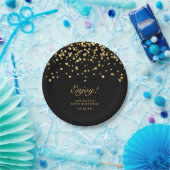 ブラックエレガント&金ゴールドグリッター50誕生日 ペーパープレート (パーティー)