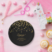 ブラックエレガント&金ゴールドグリッター50誕生日 ペーパープレート (パーティー)