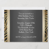 ブラックエレガント&金ゴールドゼブラ誕生日パーティー 招待状 (裏面)