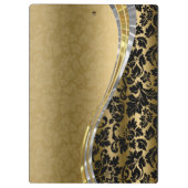 ブラックエレガント&金ゴールドダマスクとシルバーのアクセント クリップボード (裏面)