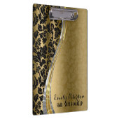 ブラックエレガント&金ゴールドダマスクとシルバーのアクセント クリップボード (右)