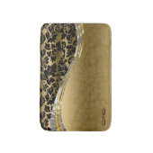 ブラックエレガント&金ゴールドダマスクとシルバーのアクセント バスマット (正面縦)