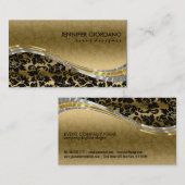 ブラックエレガント&金ゴールドダマスクとシルバーのアクセント 名刺 (正面/裏面)