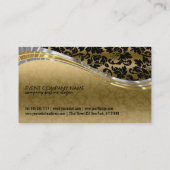 ブラックエレガント&金ゴールドダマスクとシルバーのアクセント 名刺 (裏面)