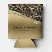 ブラックエレガント&金ゴールドダマスクとシルバーのアクセント 缶クーラー (正面)