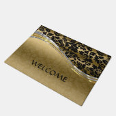 ブラックエレガント&金ゴールドダマスクとシルバーアクセント2 ドアマット (アングル)