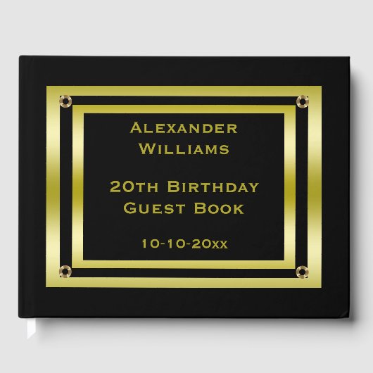 ブラックエレガント&金ゴールドフレーム誕生日 ゲストブック (正面)