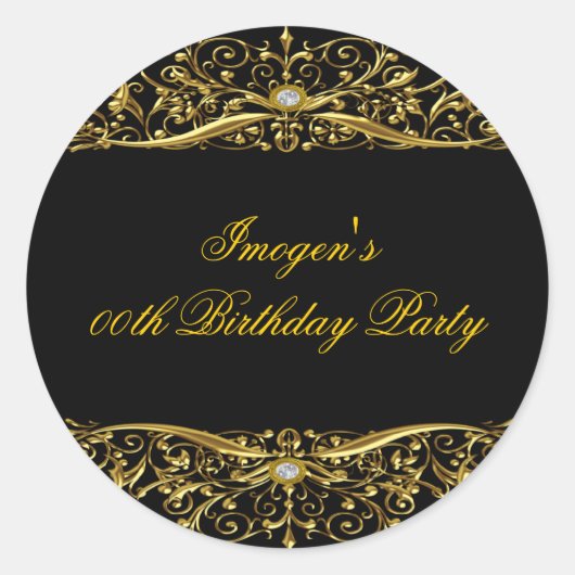 ブラックエレガント&金ゴールド誕生日シール ラウンドシール (正面)