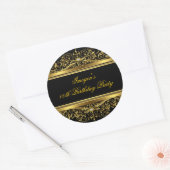 ブラックエレガント&金ゴールド誕生日シール ラウンドシール (封筒)
