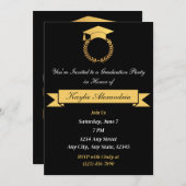 ブラックエレガント&金ゴールド2025年卒業招待状 招待状 (正面/裏面)