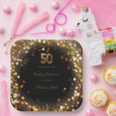 ブラックエレガント&金ゴールド50番目の誕生日紙プレート ペーパープレート (パーティー)
