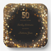 ブラックエレガント&金ゴールド50番目の誕生日紙プレート ペーパープレート (正面)