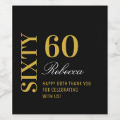 ブラックエレガント&金ゴールド60誕生日カクテルパーティー ワインラベル (シングルラベル)