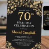 ブラックエレガント&金ゴールド70番目の誕生日招待状 招待状