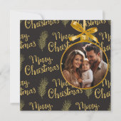 ブラックエレガント&金ゴールド「メリークリスマス」パーソナライズされた シーズンカード (正面)