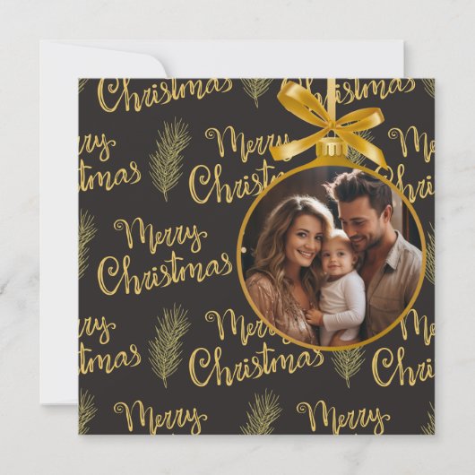 ブラックエレガント&金ゴールド「メリークリスマス」パーソナライズされた シーズンカード (正面)