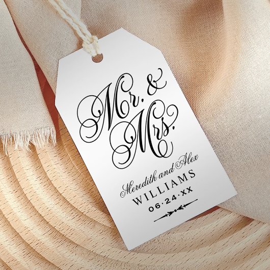 ブラックエレガントMr.And Mrs. Script Monogramカスタム ギフトタグ