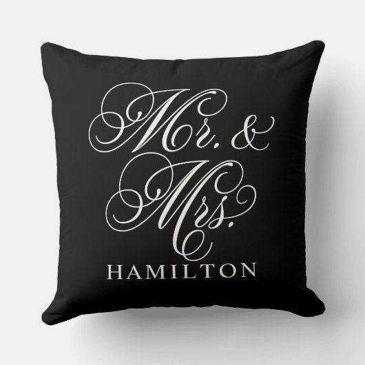 ブラックエレガントMr.And Mrs. Script Monogramカスタム クッション (裏面)