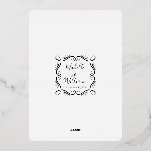 ブラックエレガントnゴールド・フォイルヴィンテージの結婚スクロール 箔招待状 (裏面)