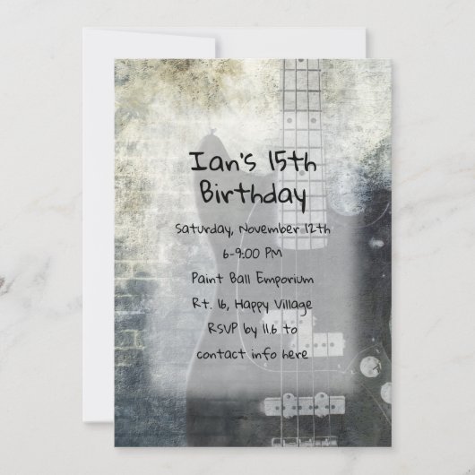 ブラックエレクトリックギターソン10代のズ誕生日 招待状 (正面)