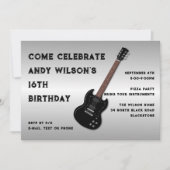 ブラックエレクトリックギタ10代のーボーイ誕生日招待状 招待状 (正面)