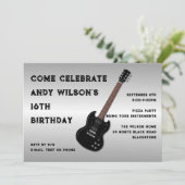 ブラックエレクトリックギタ10代のーボーイ誕生日招待状 招待状 (スタンド正面)