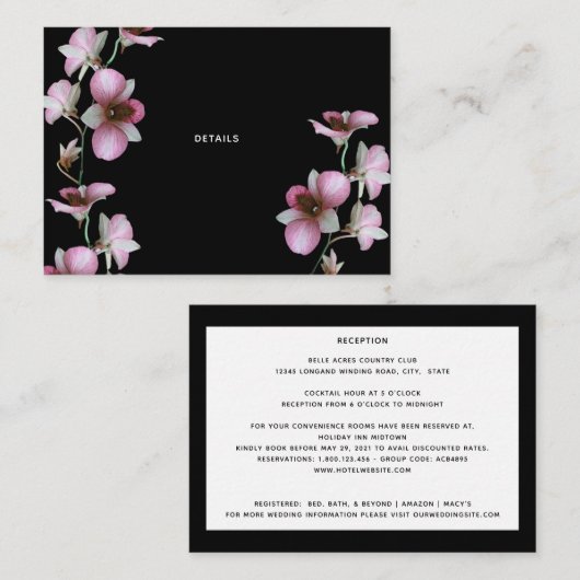 ブラックエンクロージャカード上のピンクの蘭 エンクロージャーカード (正面/裏面)
