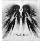 ブラックエンジェルウィングズモノグラム シャワーカーテン (正面)