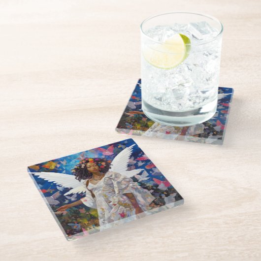 ブラックエンジェルファンタジーアート ガラスコースター (アングル)