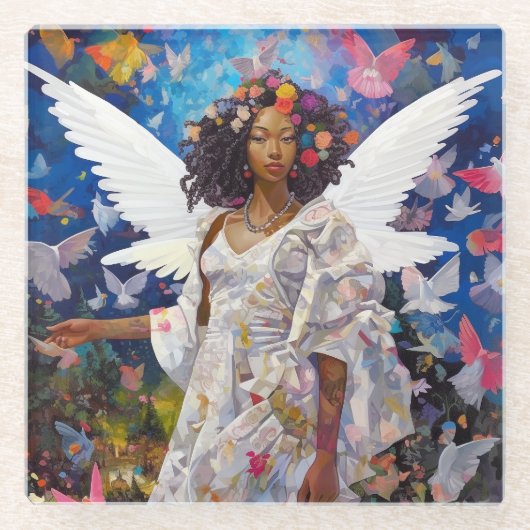 ブラックエンジェルファンタジーアート ガラスコースター (正面)