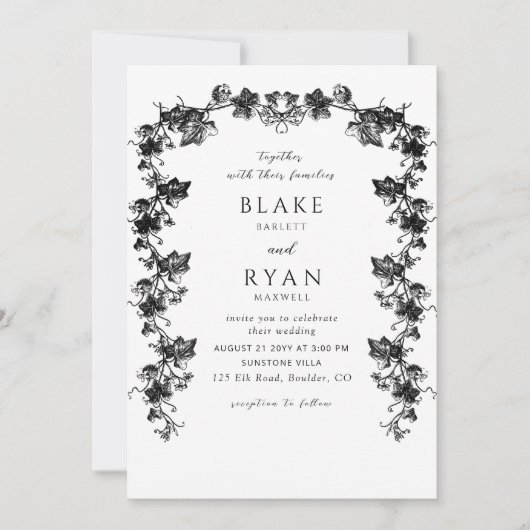 ブラックエンチャントガーランドエレガントな結婚式 招待状 (正面)