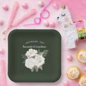 ブラックオエレガントリーブ緑と白のバラ結婚ズ ペーパープレート (パーティー)