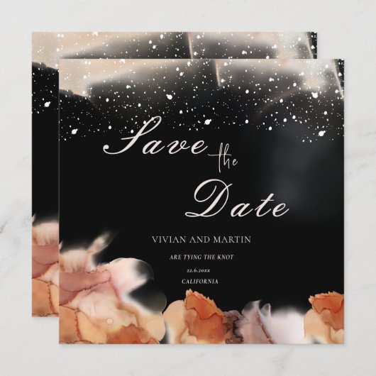 ブラックオエレガントレンジインクの色日付を保存 招待状 (正面/裏面)