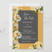 ブラックオニキスのレトロホワイトオレンジマーガレットの花 招待状 (正面)