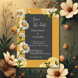 ブラックオニキスのレトロホワイトオレンジマーガレットの花 招待状