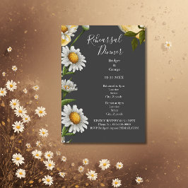 ブラックオニキスのレトロマーガレットの花のリハーサルディナー 招待状