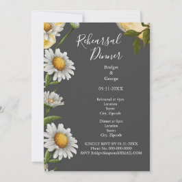 ブラックオニキスのレトロマーガレットの花のリハーサルディナー 招待状