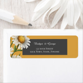 ブラックオニキスのレトロ白マーガレット結婚フラワー ラベル