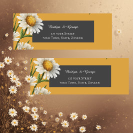 ブラックオニキスのレトロ白マーガレット結婚フラワー ラベル