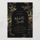 ブラックオニキスモダン金ゴールドボホリーフィーブライダルシャワー 招待状 (正面)