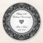 ブラックオニックススタイル結婚ダイヤモンド記念日 ラウンドペーパーコースター (正面)