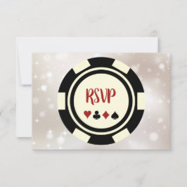 ブラックオフホワイトトランプのポーカーチップカジノ結婚テーマ 出欠カード