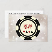ブラックオフホワイトトランプのポーカーチップカジノ結婚テーマ 出欠カード (正面/裏面)
