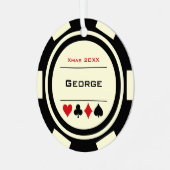 ブラックオフホワイトラスベガストランプのポーカーチップクリスマス メタルオーナメント (正面左)