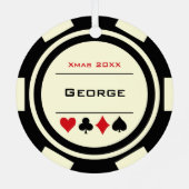 ブラックオフホワイトラスベガストランプのポーカーチップクリスマス メタルオーナメント (裏面)