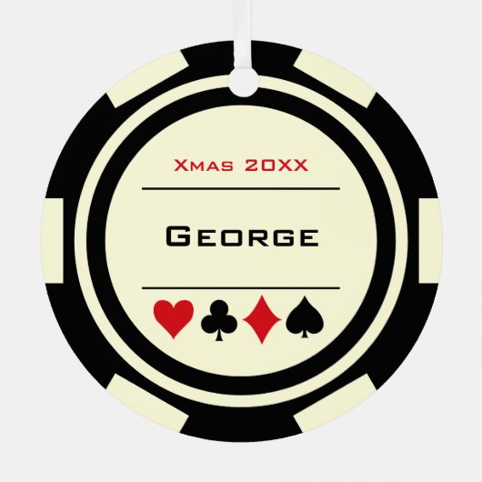 ブラックオフホワイトラスベガストランプのポーカーチップクリスマス メタルオーナメント (裏面)