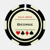 ブラックオフホワイトラスベガストランプのポーカーチップクリスマス メタルオーナメント (正面)