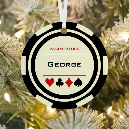 ブラックオフホワイトラスベガストランプのポーカーチップクリスマス メタルオーナメント (インサイチュ)