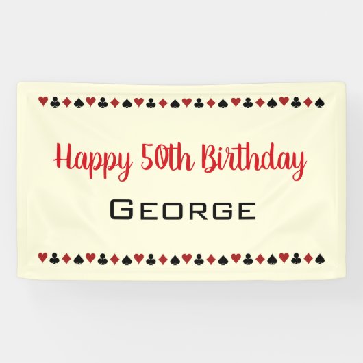 ブラックオフホワイト赤遊のカードスーツ誕生日 横断幕 (横)